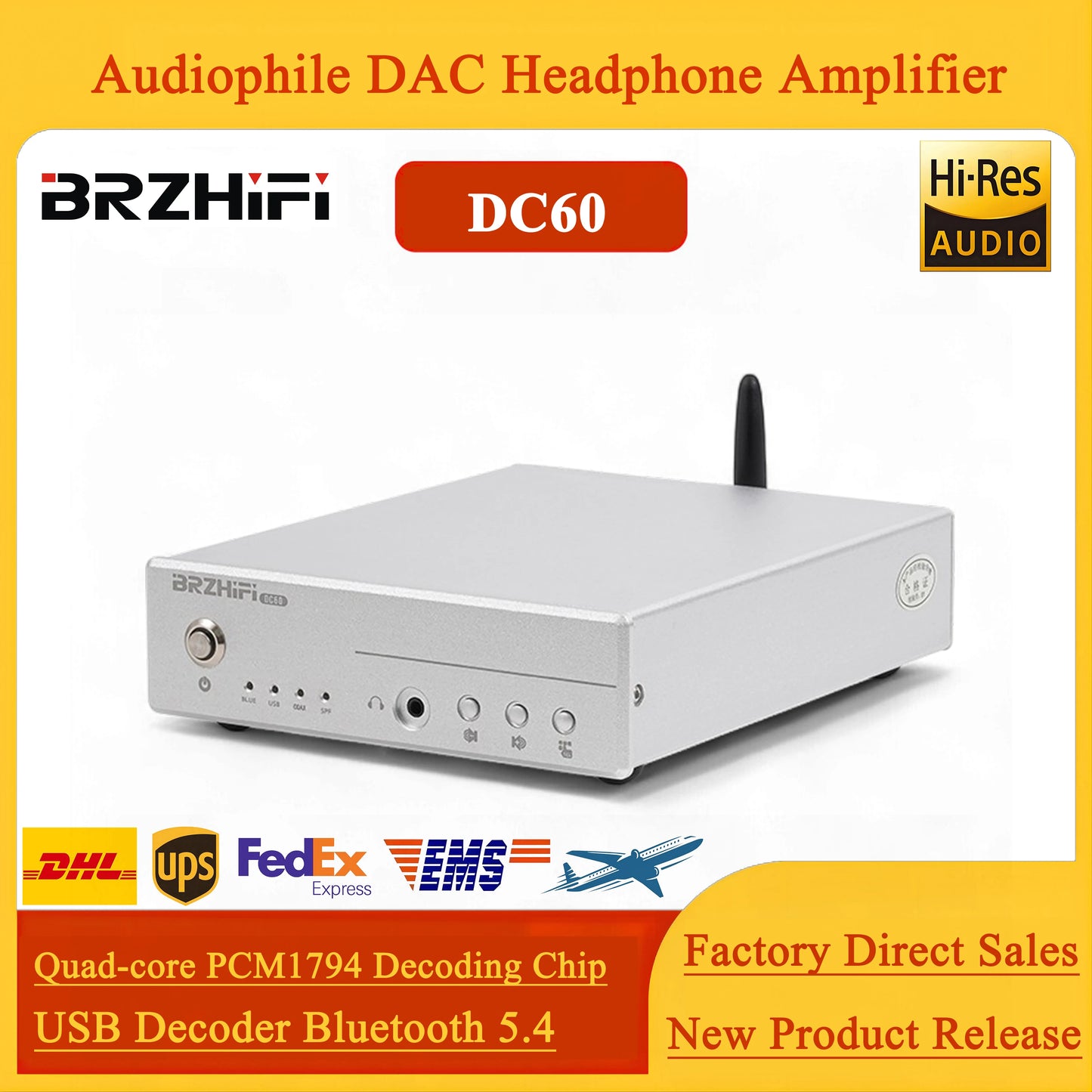 BRZHIFI DC60 Quad-core PCM1794 Parallel USB Decoder Hifi Fever DAC Headphone Amplifier Bluetooth 5.4