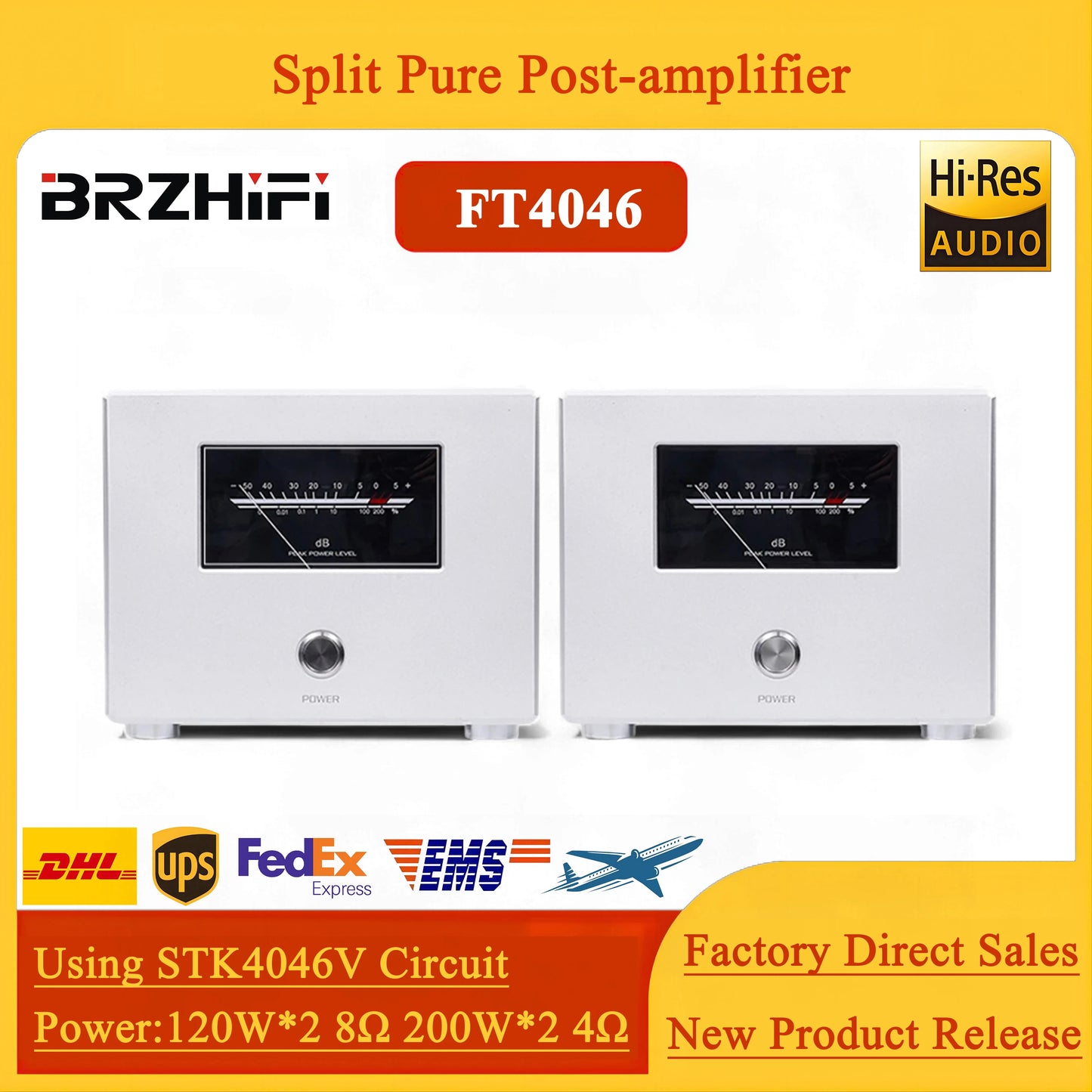 BRZHIFI Adopts STK4046V Circuit 200W High Power Split Single and Double Channel HIFI Power Amplifier Pure Post Stage